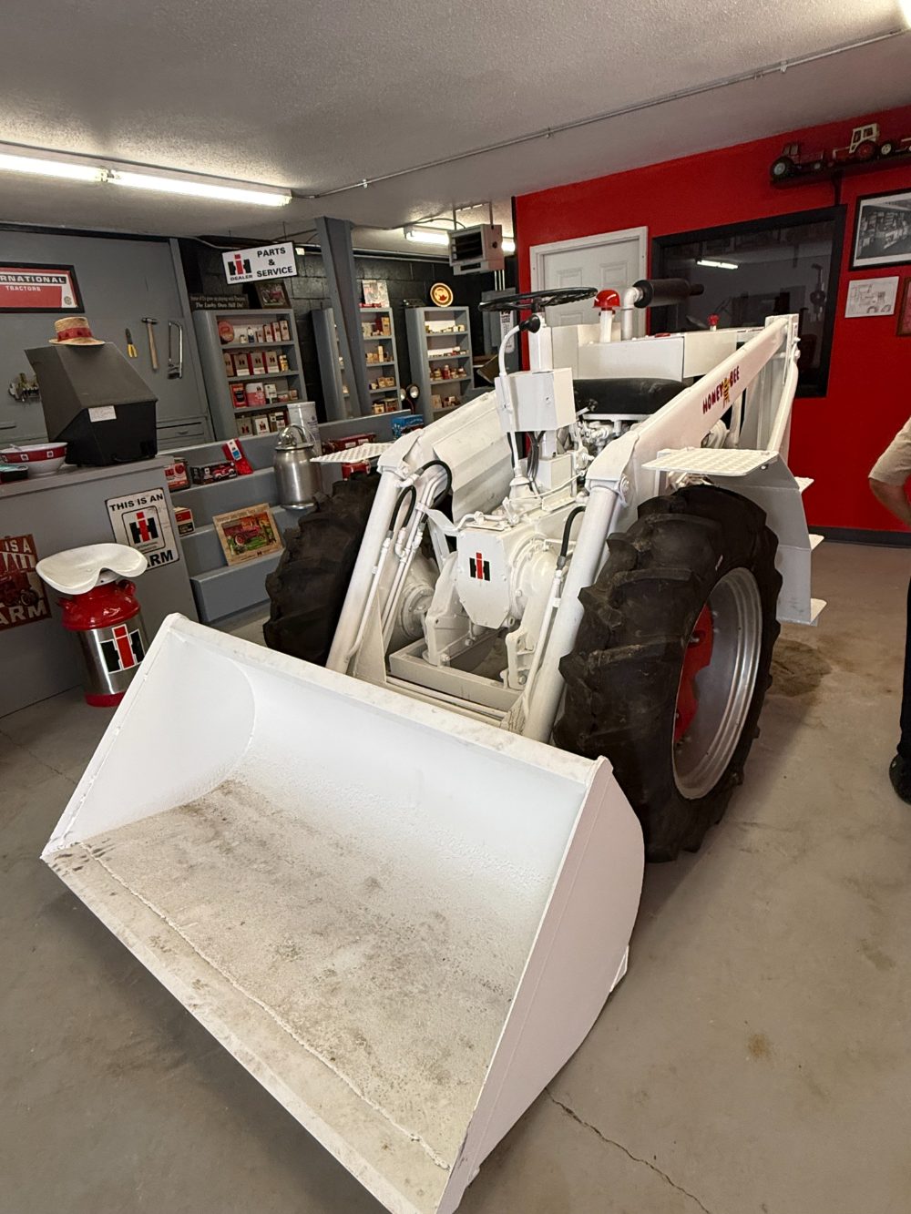 Rare white Honey Bee International Harvester tractor with front loader